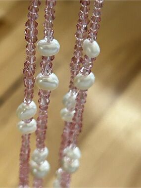 JTV Genusis Genuine Freshwater Pearl & Pink Bicone Crystal Double Strand Necklac